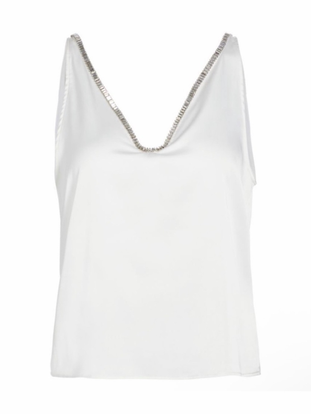 Generation Love- $225  White V-Neck Sleeveless Top w/ Beaded Trim, NWT, L
